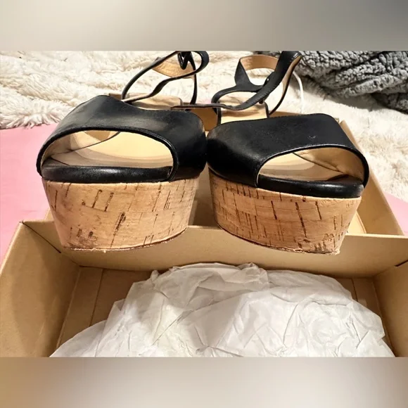 Cole Haan Black Gillian Mid Wedge Sandals with Ankle Buckle - in original box - Picture 4 of 9